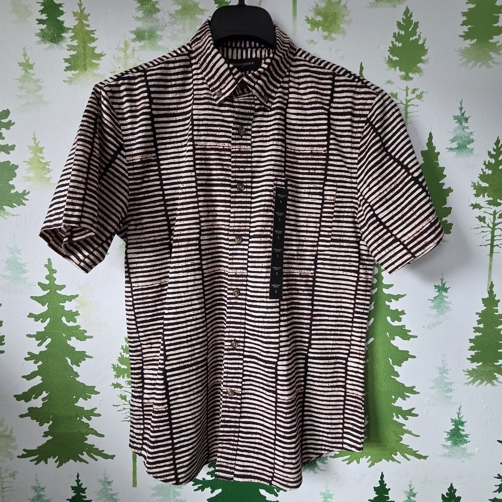 Slim Fit Striped Brown and White Men's Shirt